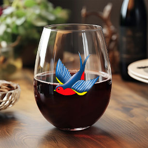 Verre À Vin Sans Pied Tatouage bleu rouge avale