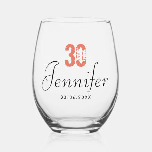 Verre À Vin Sans Pied Terracotta Numéro d'anniversaire Date du nom noi