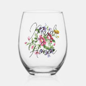 Verre À Vin Sans Pied Texte D'Honneur Personnalisé Sur Bouquet De Fleurs (Recto)