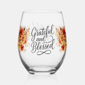 Verre À Vin Sans Pied Thanksgiving Thankful Blessed automne florals (Recto)