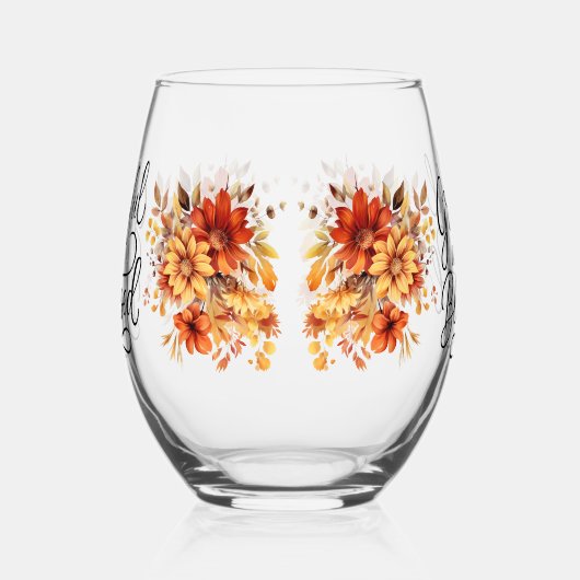 Verre À Vin Sans Pied Thanksgiving Thankful Blessed automne florals (Gauche)
