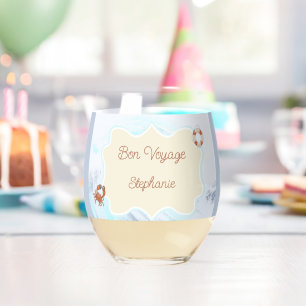 Verre À Vin Sans Pied Thème Océan Bon Voyage Personnalisé avec Nom