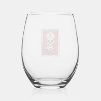 Verre À Vin Sans Pied Timbre Rétro Drôle Crâne d'Infirmière_1