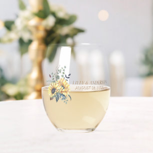 Verre À Vin Sans Pied Tournesol Ensoleillé Élégant Aquarelle Jaune