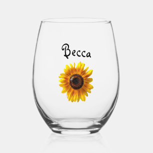 Verre À Vin Sans Pied Tournesol jaune ensoleillé avec abeille personnali