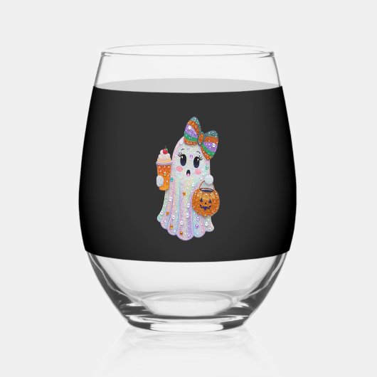 Verre À Vin Sans Pied Trendy Halloween Rhinestones Ghost (Recto)