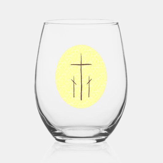 Verre À Vin Sans Pied Trois croix sur Calvaire Jaune (Recto)