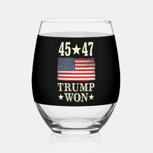 Verre À Vin Sans Pied Trump a gagné 2024 45 47e président drapeau États-