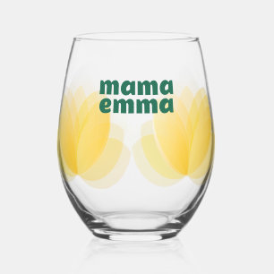 Verre À Vin Sans Pied Tulipe Jaune Design floral, cadeau de fête des mèr