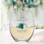 Verre À Vin Sans Pied Turquoise Aqua Boho Rose femme de ménage d'honneur<br><div class="desc">Cet ensemble est le choix parfait pour remercier les demoiselles d'honneur et la bonne d'honneur de votre mariage. Le magnifique design chic boho comprend un ensemble de roses d'aquarelle peints à la main dans les tons turquoises, turquoise et aqua, ainsi que des sprigs d'eucalyptus et de la verdure du jardin....</div>