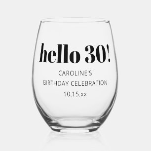 Verre À Vin Sans Pied Typographie Gras Fête d'anniversaire Moderne 30 An