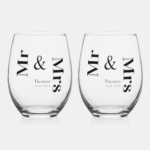 Verre À Vin Sans Pied Typographie minimaliste moderne de mariage M. et M