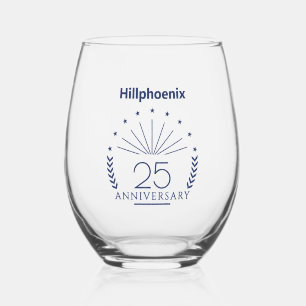 Verre À Vin Sans Pied Typographie personnalisée Bleu pour les 25 ans de