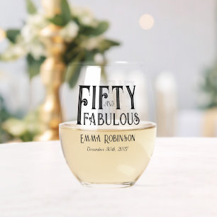 Verre À Vin Sans Pied Typographie Rétro Cinquante et Fantastique 50e Ann