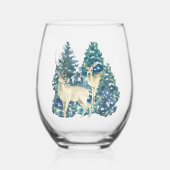Verre À Vin Sans Pied Une Paire De Cerfs Dans La Forêt D'Hiver (Recto)