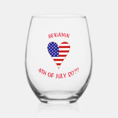 Verre À Vin Sans Pied USA Flag Heart Funky Personnalisé (Recto)