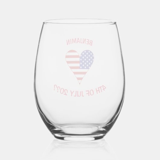 Verre À Vin Sans Pied USA Flag Heart Funky Personnalisé (Verso)