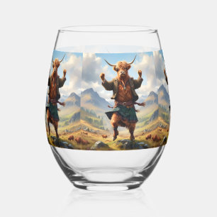 Verre À Vin Sans Pied Vache des Highlands dansant le Highland Fling,