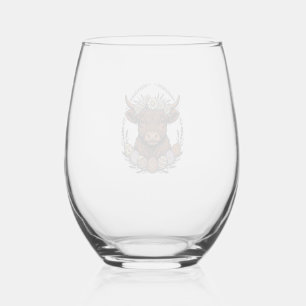 Verre À Vin Sans Pied Vache des Highlands Pâques Art de l'oeuf floral vi