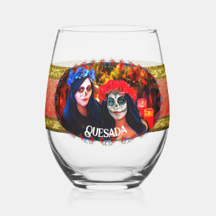 Verre À Vin Sans Pied Vallarta Catrinas avec fleurs et bougies 1718