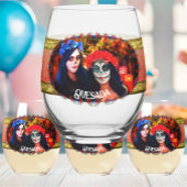 Verre À Vin Sans Pied Vallarta Catrinas avec fleurs et bougies 1718