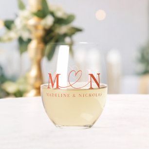 Verre À Vin Sans Pied Verona Sunset Doodle Heart Loop Monogram Mariage