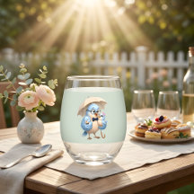 Verre à pied plat pour papa et bébé oiseau