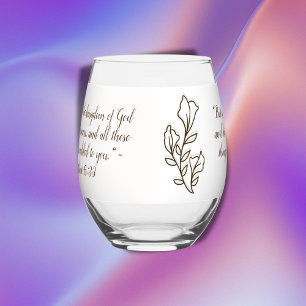 Verre À Vin Sans Pied Verse biblique Simple Botanique Brown et blanc