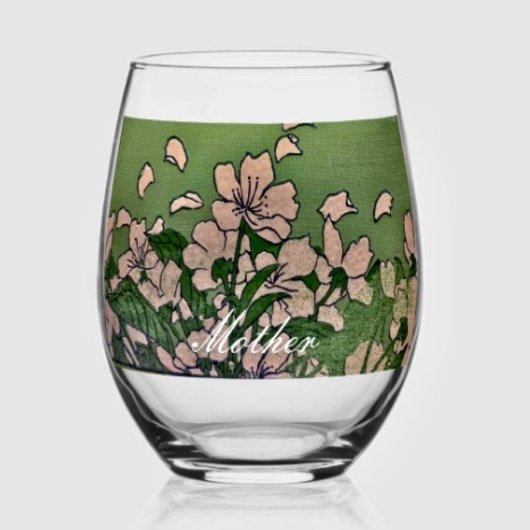 Verre À Vin Sans Pied Vert fleur rose