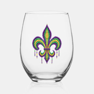 Verre À Vin Sans Pied Vert jaune pourpre Mardi Gras fleur de lis