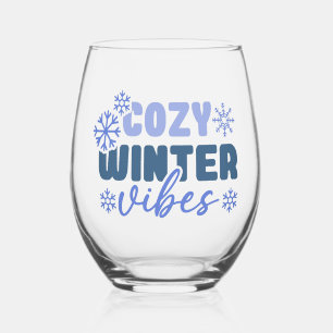 Verre À Vin Sans Pied Vibes d'hiver confortables - Typographie du flocon