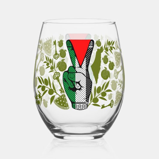 Verre À Vin Sans Pied Victory Sign Hand Resistance Red Triangle Symbol (Recto)