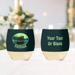 Verre À Vin Sans Pied Viking Navire Et Lumières Du Nord