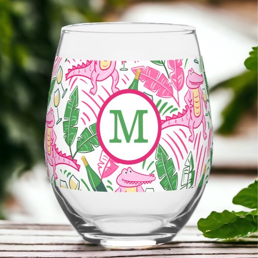 Verre À Vin Sans Pied Vin d'alligator rose monogramme Preppy 