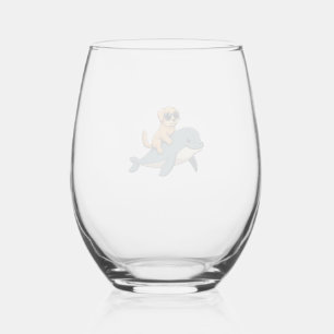 Verre À Vin Sans Pied Vintage Golden Retriever montant une baleine blanc