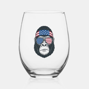 Verre À Vin Sans Pied Visage de gorille patriotique Gravure vintage Vect