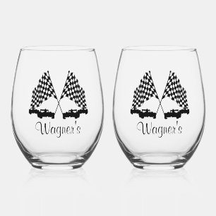 Verre À Vin Sans Pied Voitures et Checker Drapeau Course personnelle