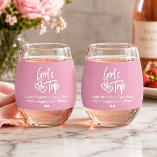 Verre À Vin Sans Pied Voyage de filles Créer des souvenirs Rose