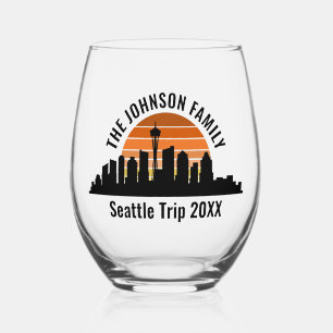 Verre À Vin Sans Pied Voyage en famille personnalisé Seattle Skyline Sun
