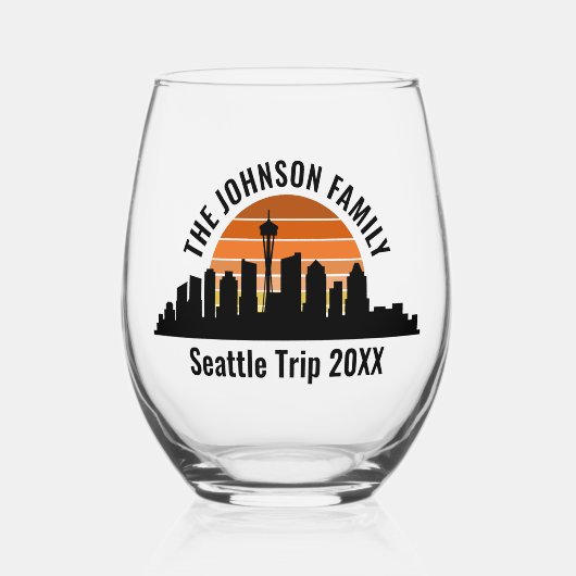 Verre À Vin Sans Pied Voyage en famille personnalisé Seattle Skyline Sun (Recto)