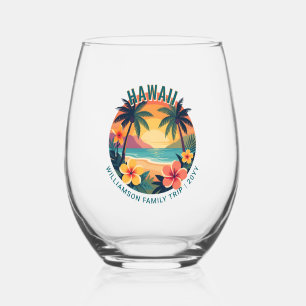 Verre À Vin Sans Pied Voyage familial de vacances tropicales rétro à Haw