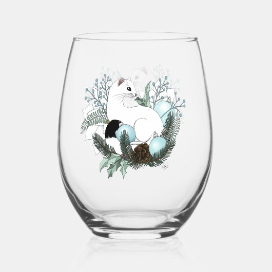 Verre À Vin Sans Pied White Ermine Blue Christmas Snowflakes (Recto)