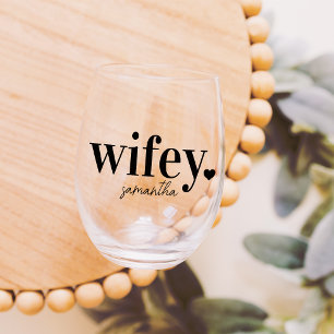 Verre À Vin Sans Pied WIFEY Nom personnalisé Nouveaux mariés