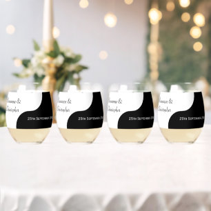 Verre À Vin Sans Pied Yin Yang Mariage noir et blanc