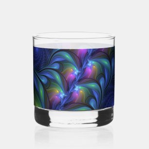 Verre À Whisky Abstrait Bleu Rose Vert Fractal Lumineux Coloré