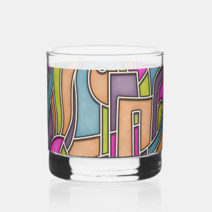 Verre À Whisky Abstrait Géométrique Moderne des Années 60 Coloré