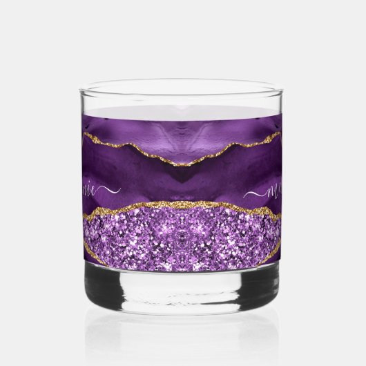 Verre À Whisky Agate Purple Gold Parties scintillant Marbre Nom p (Gauche)