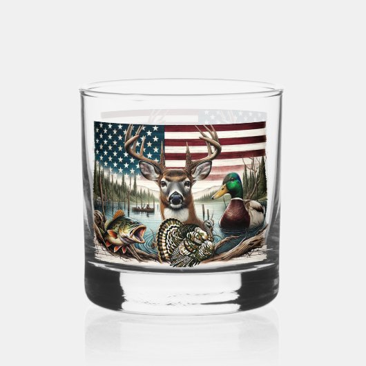 Verre À Whisky American Flag Chasse et pêche Thème (Recto)
