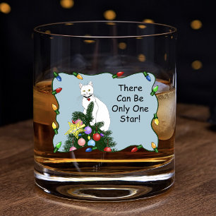 Verre À Whisky Arbre de Noël drôle et festif Chat blanc drôle Ver