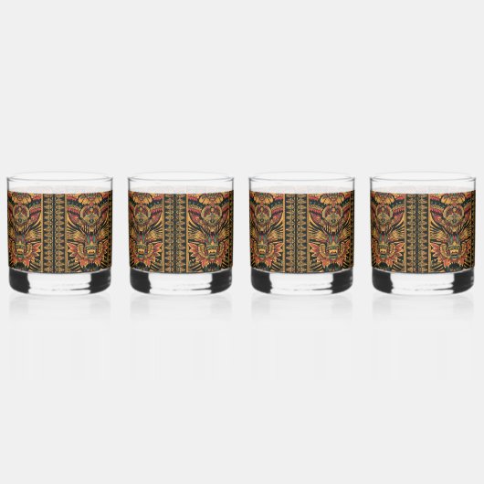 Verre À Whisky Bleu Ancien "Rêve Aztèque" Roches Artistiques Lune (Recto)